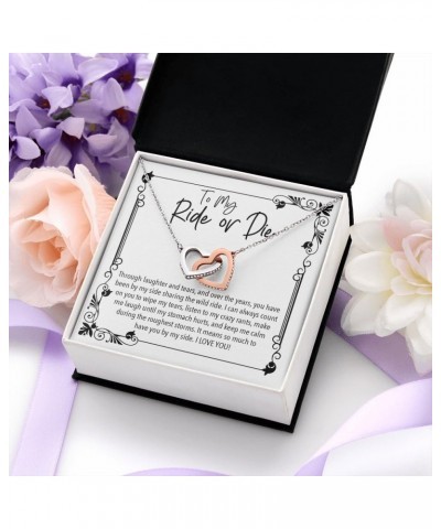 Female Best Friend Gift Ideas - Womens Pendant Necklaces with Message Cards, TwoTone Box InterlockingHearts-To My Ride Or Die...