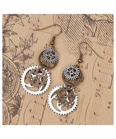 Antique Steampunk Gear Earrings for Women Girls Unique Handmade Vintage Bronze Mix-tone Gothic Tool Earrings Jewelry Gifts An...