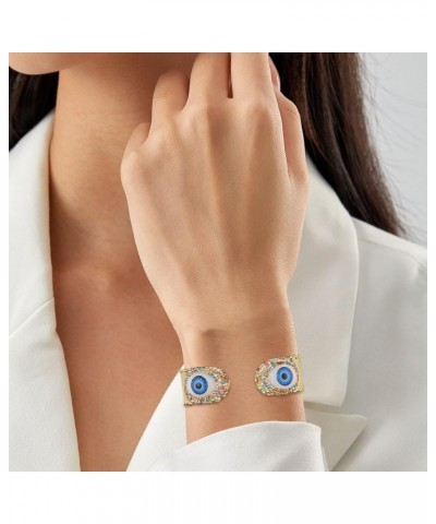 Evil Eye Bracelet for Women Gold Plated Wide Bangle Cuff Bracelet Turkish Chunky Open Bracelet Protection Jewelry Gift $11.21...