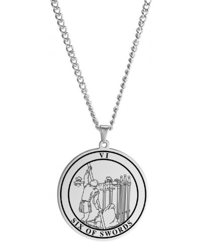 Tarot Card Necklace Ace King Queen Knight Pendant Necklace Wands Pentacle Link Chain Necklace SIX OF SWORDS $8.54 Necklaces