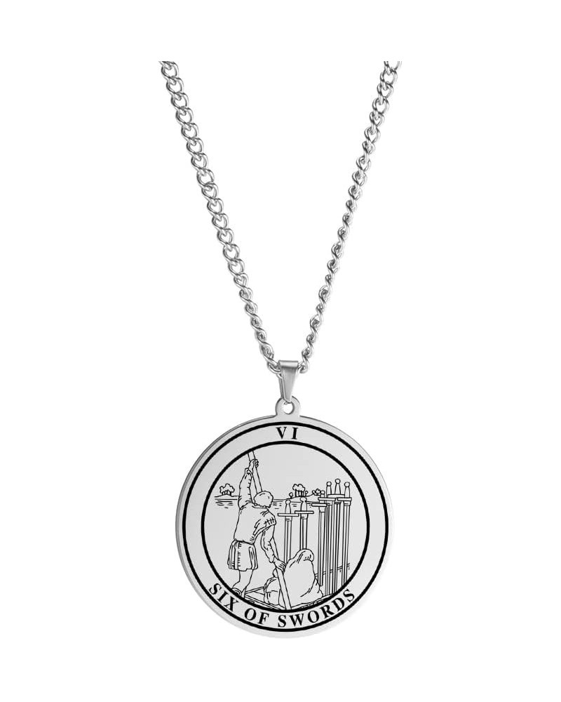 Tarot Card Necklace Ace King Queen Knight Pendant Necklace Wands Pentacle Link Chain Necklace SIX OF SWORDS $8.54 Necklaces