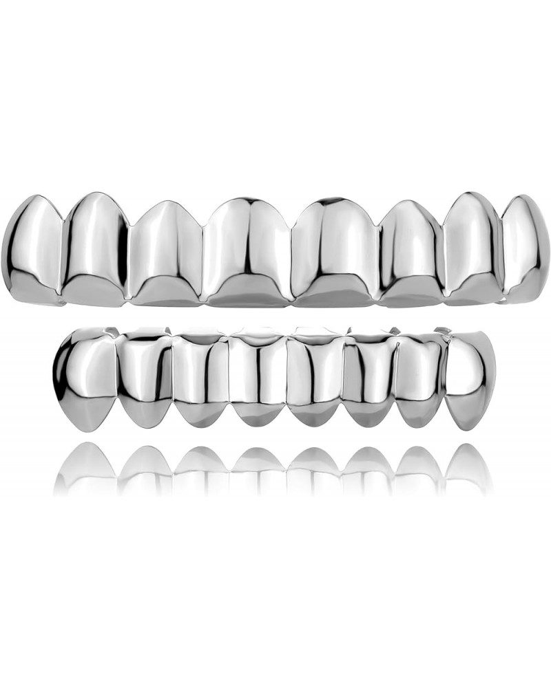 Gold Grills for Your Teeth Men Silver Grillz Gold Teeth 8 Teeth Grillz for Women 18K Gold Plated Polished Rugged Hip Hop Gril...