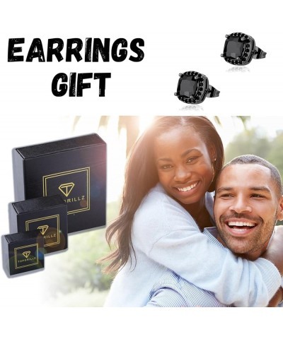 Square Stud Earrings 925 Sterling Silver 5A+ Cubic Zirconia 14K Gold Black Diamonds Stud Earrings For Men Women Aretes De Hom...