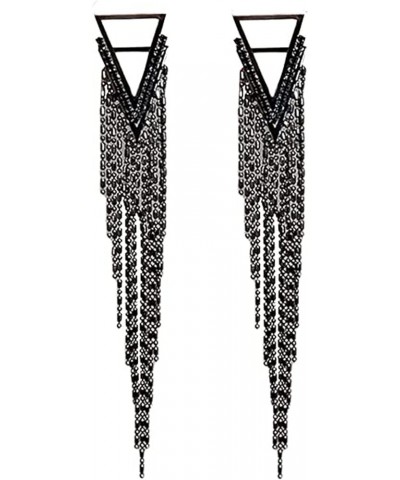 Black Rhinestone Long Tassel Earrings for Women Girls,Crystal Fringe Black Dangle Drop Earrings Zircon Strand Earrings Fashio...