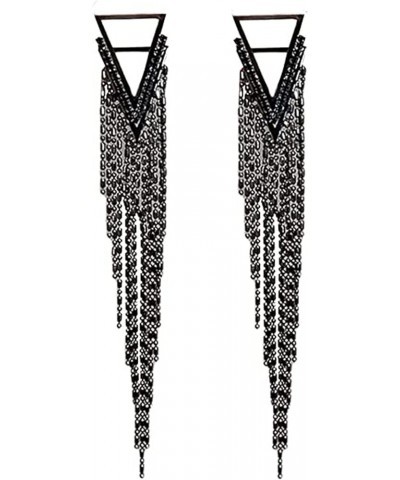 Black Rhinestone Long Tassel Earrings for Women Girls,Crystal Fringe Black Dangle Drop Earrings Zircon Strand Earrings Fashio...