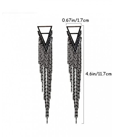 Black Rhinestone Long Tassel Earrings for Women Girls,Crystal Fringe Black Dangle Drop Earrings Zircon Strand Earrings Fashio...