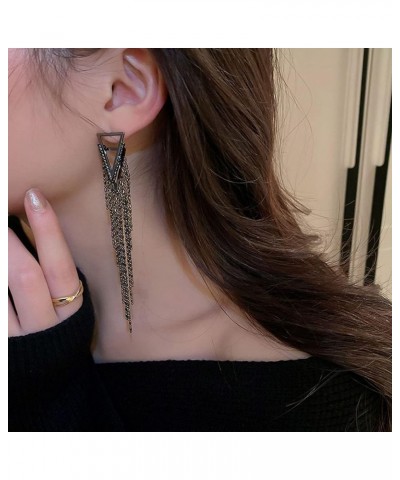 Black Rhinestone Long Tassel Earrings for Women Girls,Crystal Fringe Black Dangle Drop Earrings Zircon Strand Earrings Fashio...