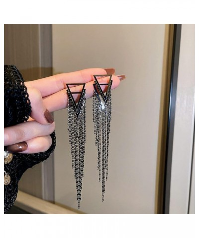 Black Rhinestone Long Tassel Earrings for Women Girls,Crystal Fringe Black Dangle Drop Earrings Zircon Strand Earrings Fashio...