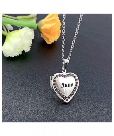 Love Heart Birthstones Locket Necklace Holds Pictures Paved Blue Red White CZ Rose Gold Living Memory Photo Lockets June $7.7...