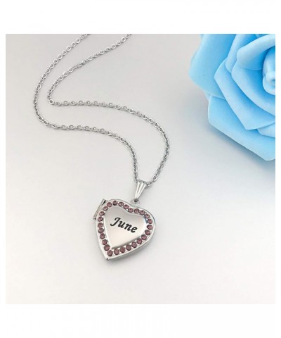 Love Heart Birthstones Locket Necklace Holds Pictures Paved Blue Red White CZ Rose Gold Living Memory Photo Lockets June $7.7...