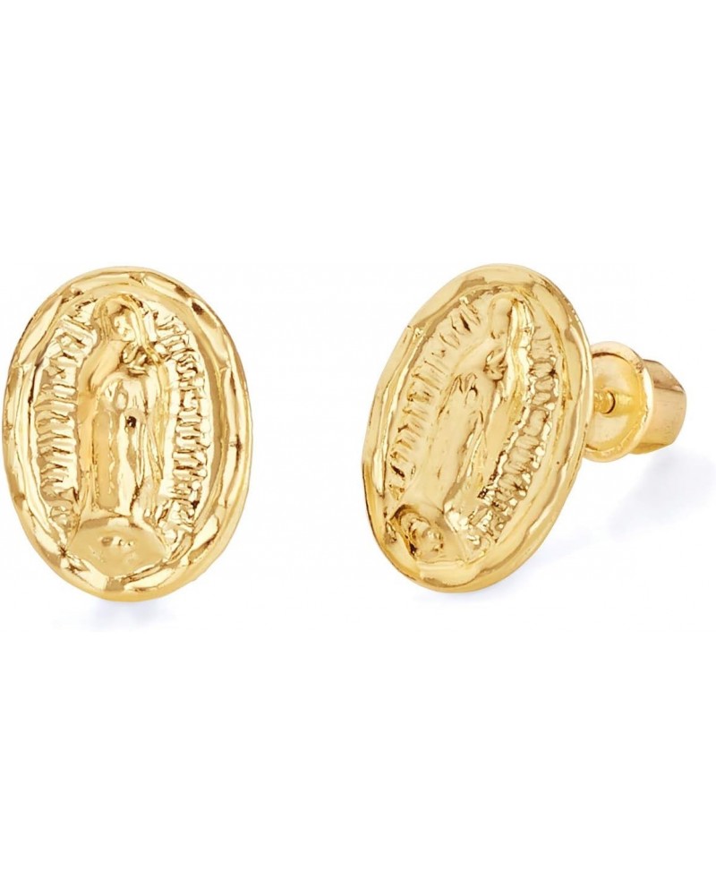 14k REAL Yellow Gold Our Lady of Guadalupe Stud Earrings with Screw Back $26.84 Earrings