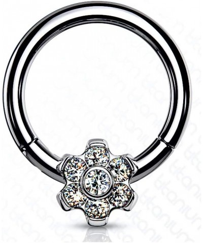 16 Gauge Implant Grade Titanium Hinged Segment Hoop Rings with CZ Flower Clear - 16GA (1.2mm) 5/16" (8mm) $12.50 Body Jewelry