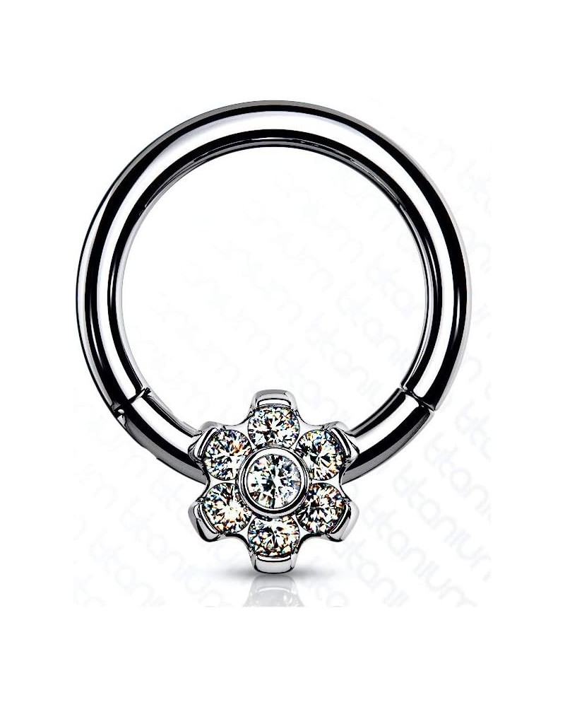 16 Gauge Implant Grade Titanium Hinged Segment Hoop Rings with CZ Flower Clear - 16GA (1.2mm) 5/16" (8mm) $12.50 Body Jewelry