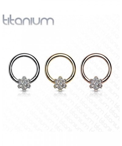 16 Gauge Implant Grade Titanium Hinged Segment Hoop Rings with CZ Flower Clear - 16GA (1.2mm) 5/16" (8mm) $12.50 Body Jewelry