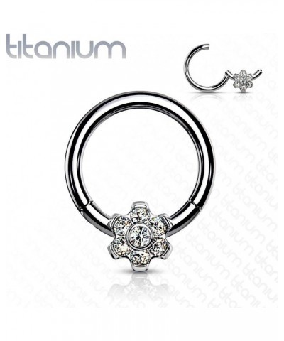 16 Gauge Implant Grade Titanium Hinged Segment Hoop Rings with CZ Flower Clear - 16GA (1.2mm) 5/16" (8mm) $12.50 Body Jewelry