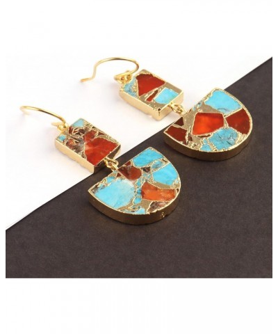 Guntaas Gems Semicircle Crescent Shape Orange Jade And Cooper Turquoise Brass Gold Plated Drop Dangle Earrings For Women, Yel...