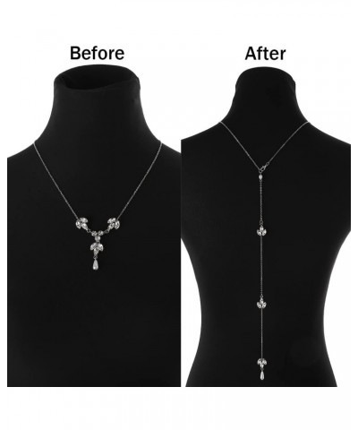 Wedding Crystal Necklace Pearl Back Chain Silver Drop Back Body Chain for Women and Girls $10.07 Body Jewelry