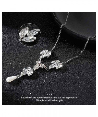 Wedding Crystal Necklace Pearl Back Chain Silver Drop Back Body Chain for Women and Girls $10.07 Body Jewelry