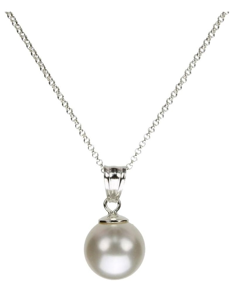 Sterling Silver Cable Chain Necklace 10mm Crystal Simulated Pearl Pendant 16 inches $8.79 Others