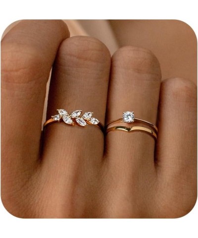 Stackable Gold Rings for Women, Dainty 14K Gold Plated Cubic Zirconia Stacking Rings Cute Thin Gold Ring Set Simple Wedding R...