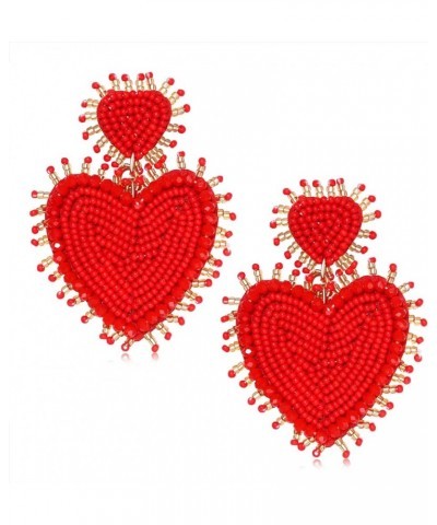 Heart Earrings for Women Hypoallergenic Beaded Statement Dangle Earrings Boho Handmade Red Love Heart Bead Drop Dangling Earr...