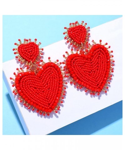 Heart Earrings for Women Hypoallergenic Beaded Statement Dangle Earrings Boho Handmade Red Love Heart Bead Drop Dangling Earr...