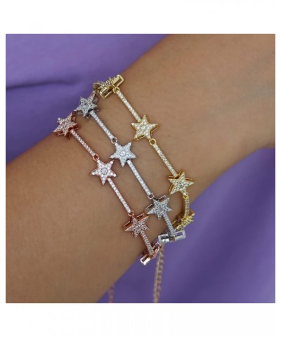 Geometric Cz Star Bar Link Chain Bracelet Bangle For Women Girl Christmas Lovely Gift Cubic Zirconia Charming Style Gold-colo...