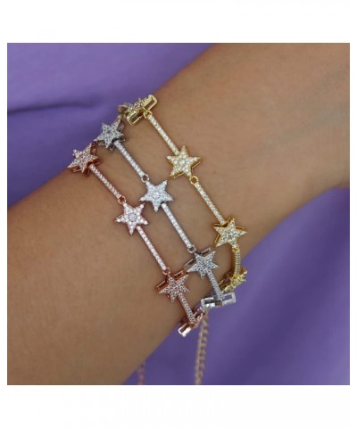 Geometric Cz Star Bar Link Chain Bracelet Bangle For Women Girl Christmas Lovely Gift Cubic Zirconia Charming Style Gold-colo...