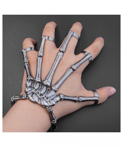 Halloween Skull Ring Bracelet Gothic Punk Skeleton Hand Bangle for Men Women Black $9.17 Bracelets