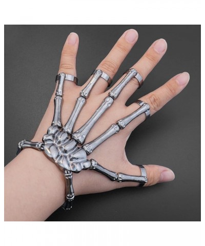 Halloween Skull Ring Bracelet Gothic Punk Skeleton Hand Bangle for Men Women Black $9.17 Bracelets