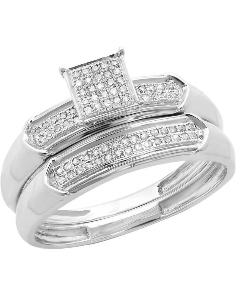 Round White Diamond Square Head Wedding Ring Set for Women (0.25 ctw, Color I-J, Clarity I2-I3) in 925 Sterling Silver 4 Ster...