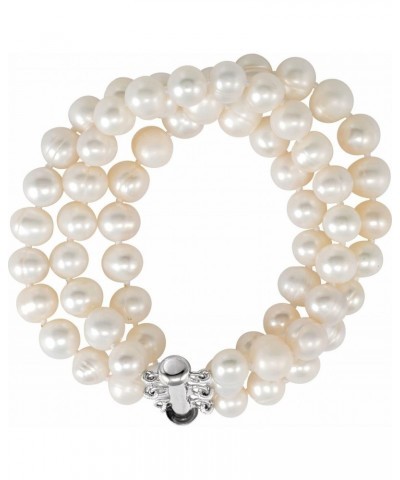 925 Sterling Silver White Freshwater Cultured Pearl Triple Strand 7.25' Bracelet 8-9 mm Gift for Women $68.15 Bracelets