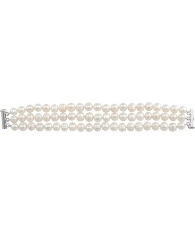 925 Sterling Silver White Freshwater Cultured Pearl Triple Strand 7.25' Bracelet 8-9 mm Gift for Women $68.15 Bracelets