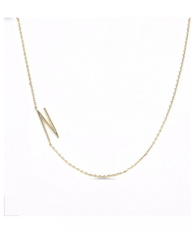 14K Gold Plated Brass Necklace - Sideways Initial Charm Pendant Delicate Chain Necklace for Women N Gold Plated Sideways $8.4...