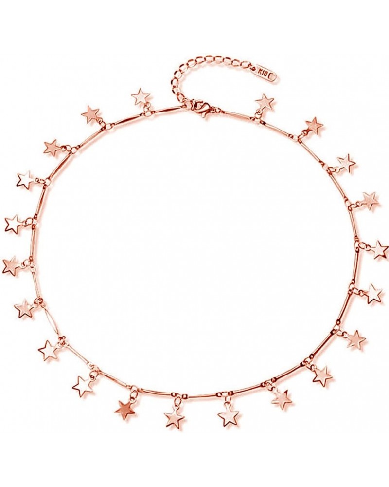 Stainless Steel Luck Stars Dainty Choker Necklace Rose Gold $7.64 Necklaces