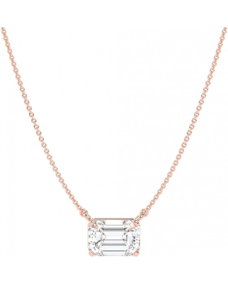 IGI Certified 1/4 to 2 Carat Rose Gold Emerald Cut Lab Grown Diamond Horizontal Solitaire Pendant Necklace for Women I 14k Go...