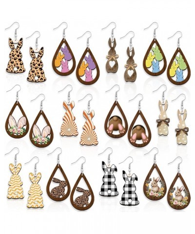 12 Pairs Easter Earrings for Women Acrylic Wooden Bunny Rabbit Earrings Easter Eggs Drop Dangle Earrings for Women Girls Jewe...