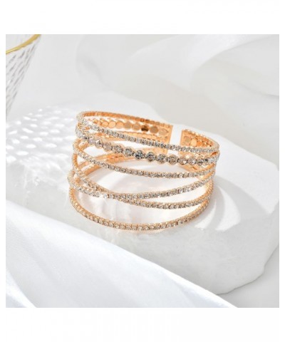 Bling Multilayer Chunky Silver/Gold Twist Crystal Rhinestone Adjustable Arm Cuff Bracelet Bangle for Women Bride Wedding Form...