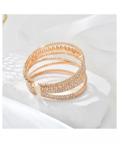 Bling Multilayer Chunky Silver/Gold Twist Crystal Rhinestone Adjustable Arm Cuff Bracelet Bangle for Women Bride Wedding Form...