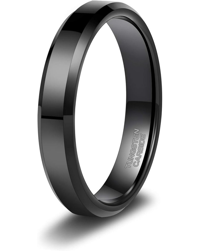 4mm 6mm Tungsten Rings for Men Women Black and Blue Wedding Bands Beveled Edges Comfort Fit Size 4-15 Black-4mm High Polished...