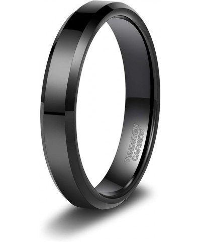 4mm 6mm Tungsten Rings for Men Women Black and Blue Wedding Bands Beveled Edges Comfort Fit Size 4-15 Black-4mm High Polished...