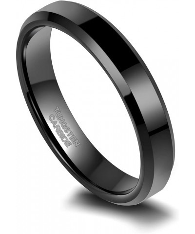 4mm 6mm Tungsten Rings for Men Women Black and Blue Wedding Bands Beveled Edges Comfort Fit Size 4-15 Black-4mm High Polished...