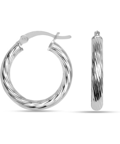 925 Sterling Silver Hoop Earrings for Women Diamond-Cut Classic Textured Italian Design Click-Top Hoop Earrings for Women (15...