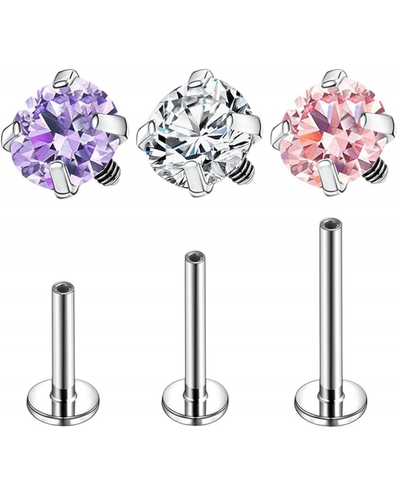 ASTM F136 Titanium 16G/18G/20G Labret Studs Internally Threaded Tragus Conch Helix Piercing Jewelry Flat Back Monroe Lip Cart...