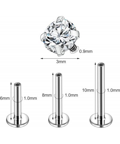 ASTM F136 Titanium 16G/18G/20G Labret Studs Internally Threaded Tragus Conch Helix Piercing Jewelry Flat Back Monroe Lip Cart...