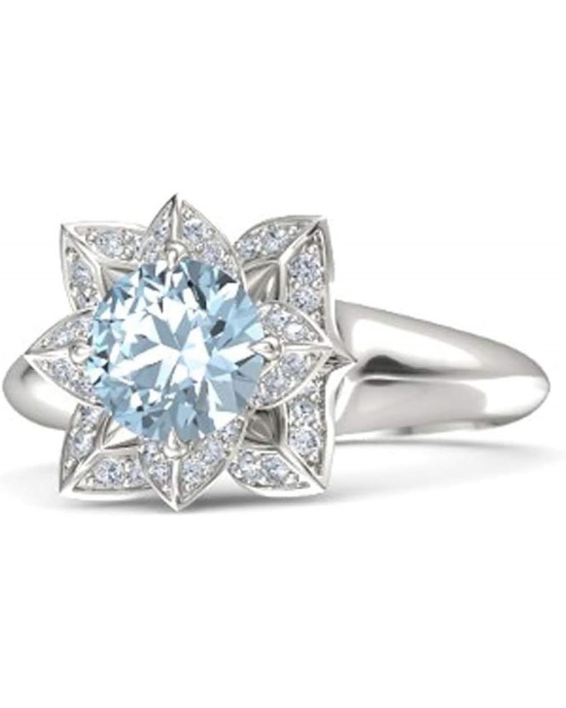 Created Round Cut Aquamarine 925 Sterling Silver 14K Gold Finish Engagement Wedding Lotus Flower Ring For Women White 8.5 $40...