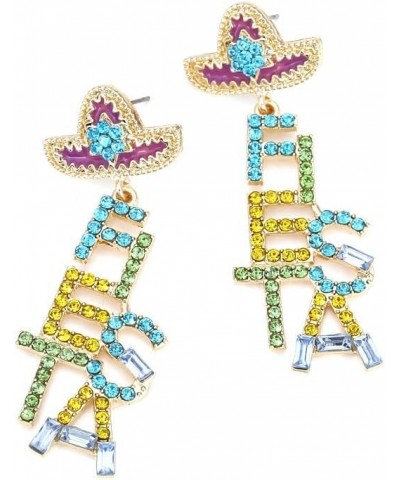 Mexican Earrings Long Color Rhinestone Alphabet Earrings Cinco De Mayo Earrings Drop Oil Statement Earrings Women's Jewelry A...