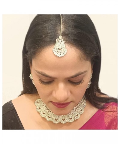 Indian Jewelry Sets for Women Bollywood Jewelry Rhinestone Austrian Crystal Choker Bridal Necklace Earrings Maang Tikka Head ...