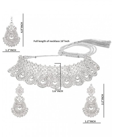 Indian Jewelry Sets for Women Bollywood Jewelry Rhinestone Austrian Crystal Choker Bridal Necklace Earrings Maang Tikka Head ...