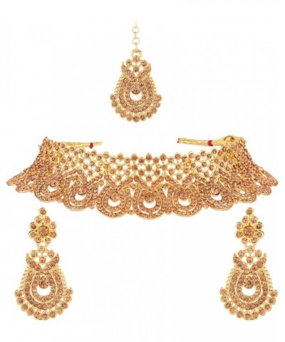 Indian Jewelry Sets for Women Bollywood Jewelry Rhinestone Austrian Crystal Choker Bridal Necklace Earrings Maang Tikka Head ...